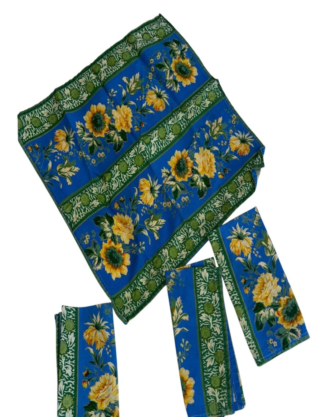 April Cornell 2000 Vintage French Provencal blue sunflowers napkins set 4